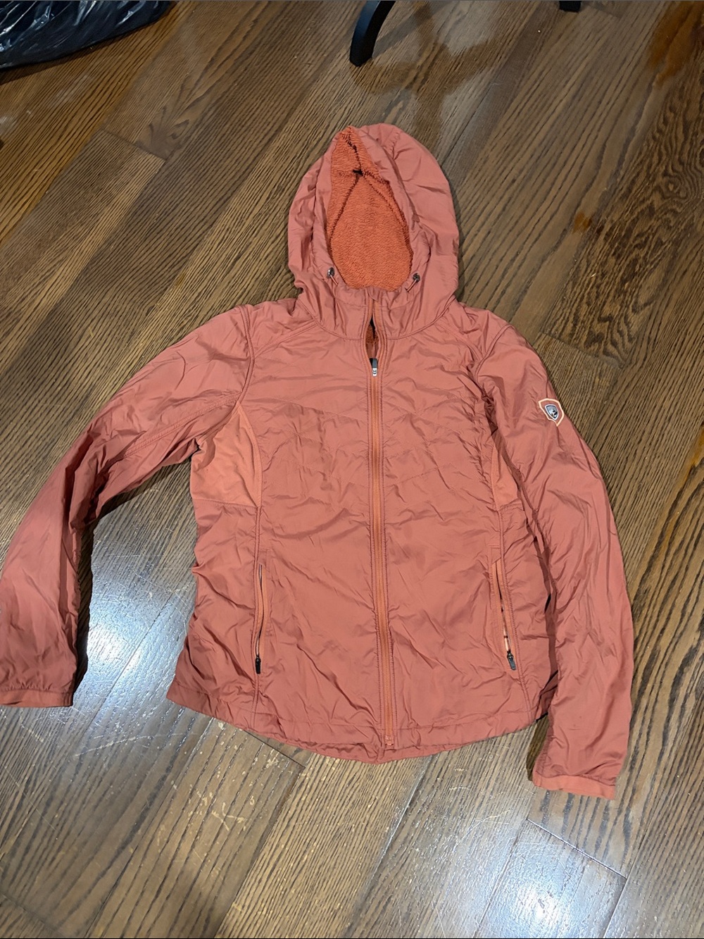 Kuhl Women's Hooded Puffer Jacket - salmon orange jacket sz L